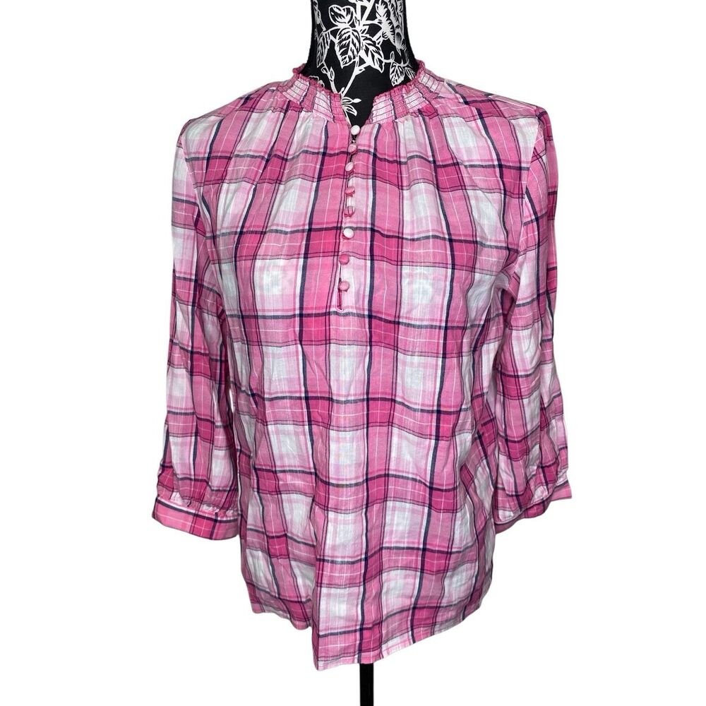 St John’s Bay Pink Plaid Peasant Blouse Women’s Small Cottagecore Top Casual